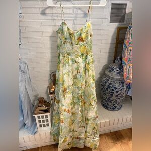 Cara Cara Floral Midi Dress in Yellow, Green and White